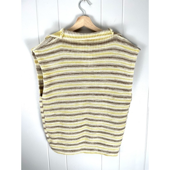 Elan Sleeveless Sweater Collared Zip Neckline Yellow & Brown Striped‎ NWT Size L - Picture 3 of 4